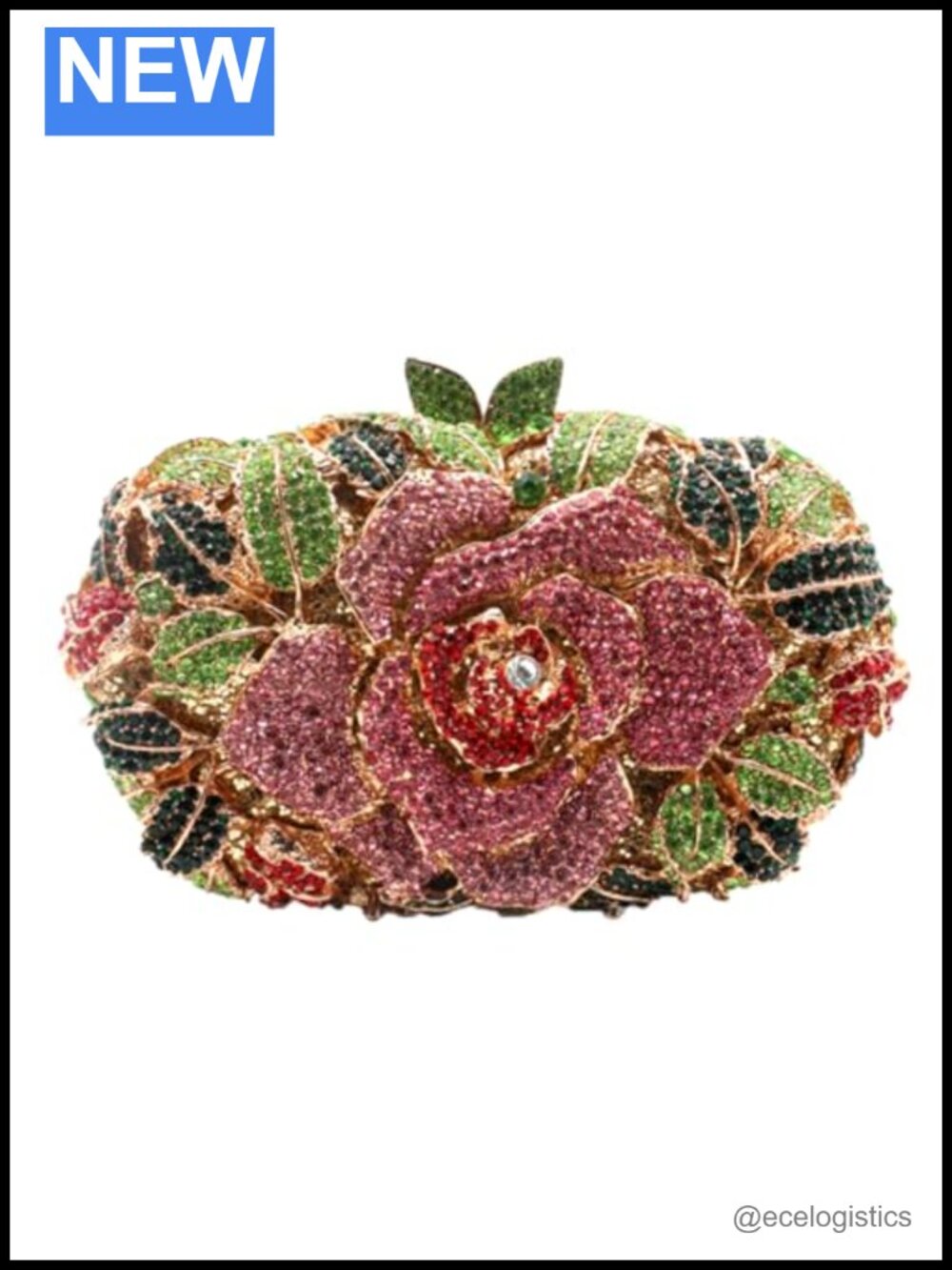 Rhinestone Evening Clutch Faux Leather Rose Flower Wedding Purse